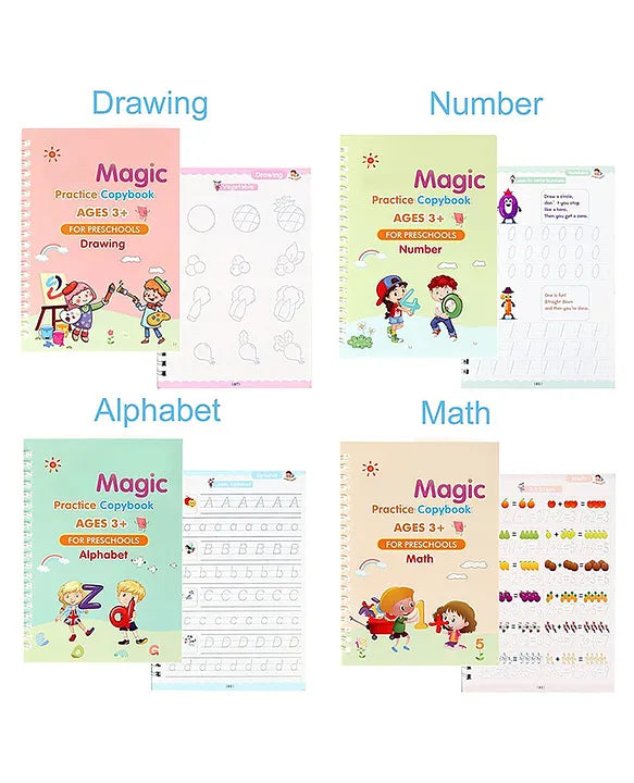 ✨ Sank Magic Practice Copybook Set (4 Books + 1 Pen + 1 Grip + 10 Refills)