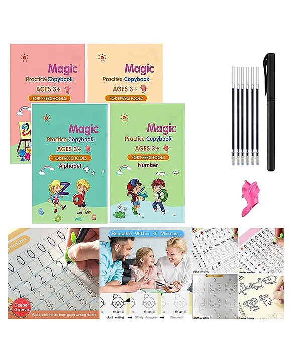 ✨ Sank Magic Practice Copybook Set (4 Books + 1 Pen + 1 Grip + 10 Refills)